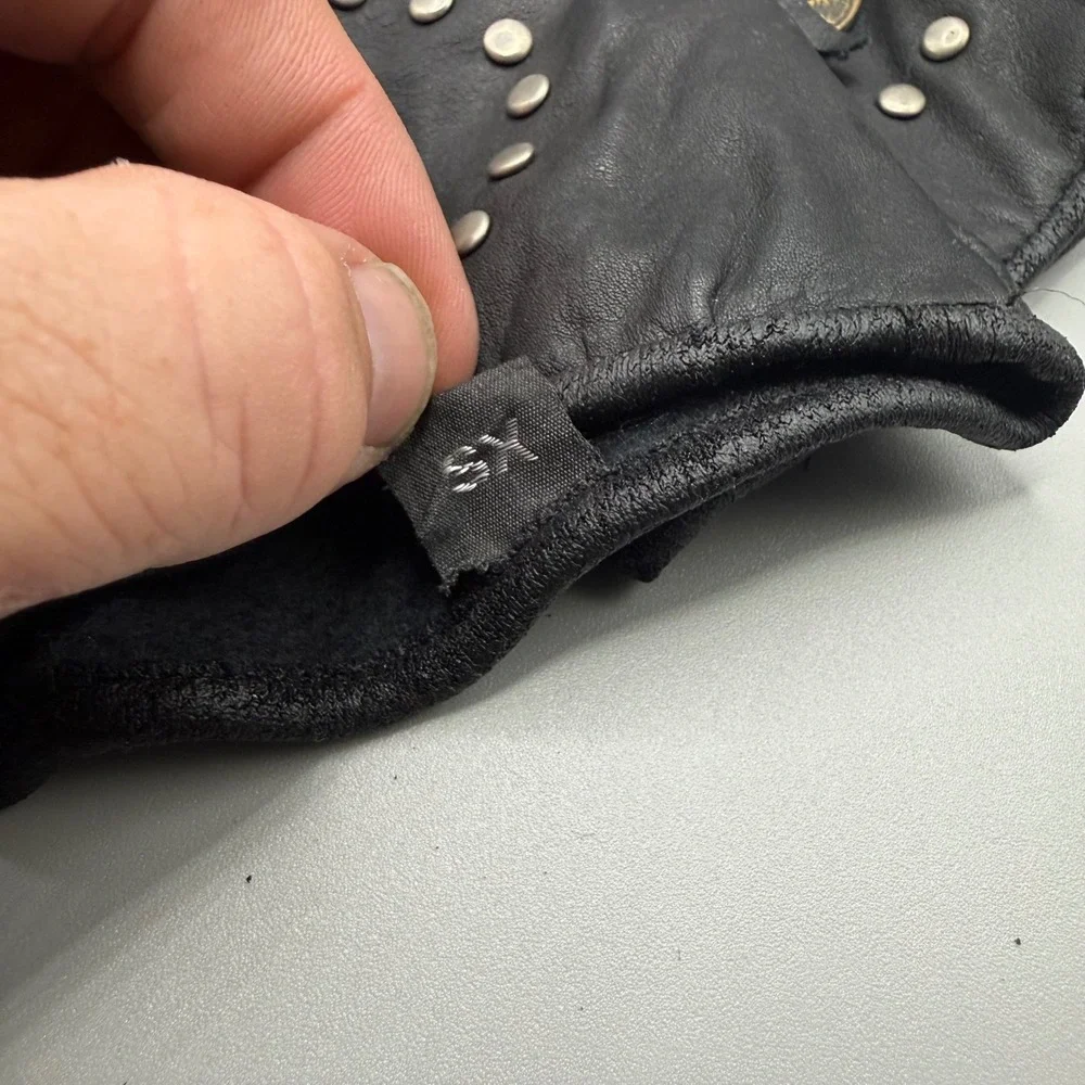 Vintage Studded Leather Motorcycle Gauntlet Gloves Womens XS Black Riding Gear